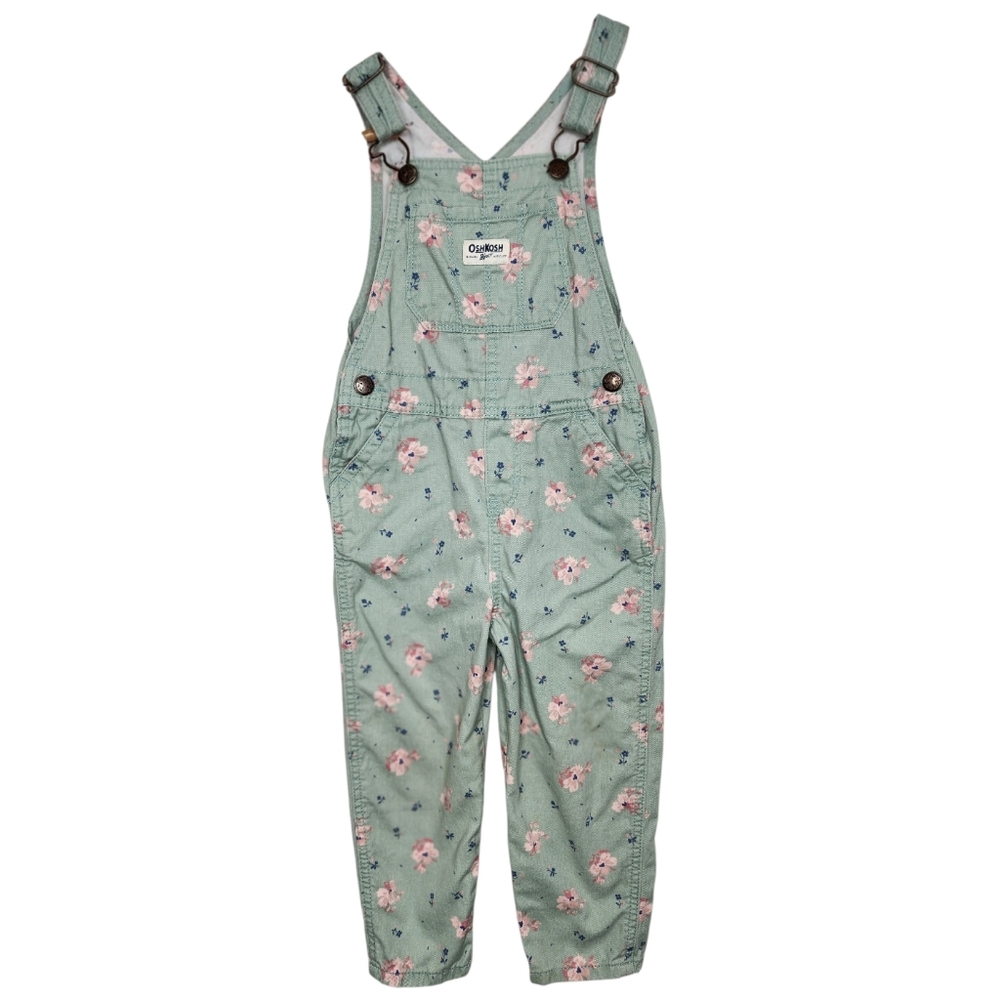 OshKosh B’gosh Floral Denim Overalls | Girls 4T | Pink Blue Flowers